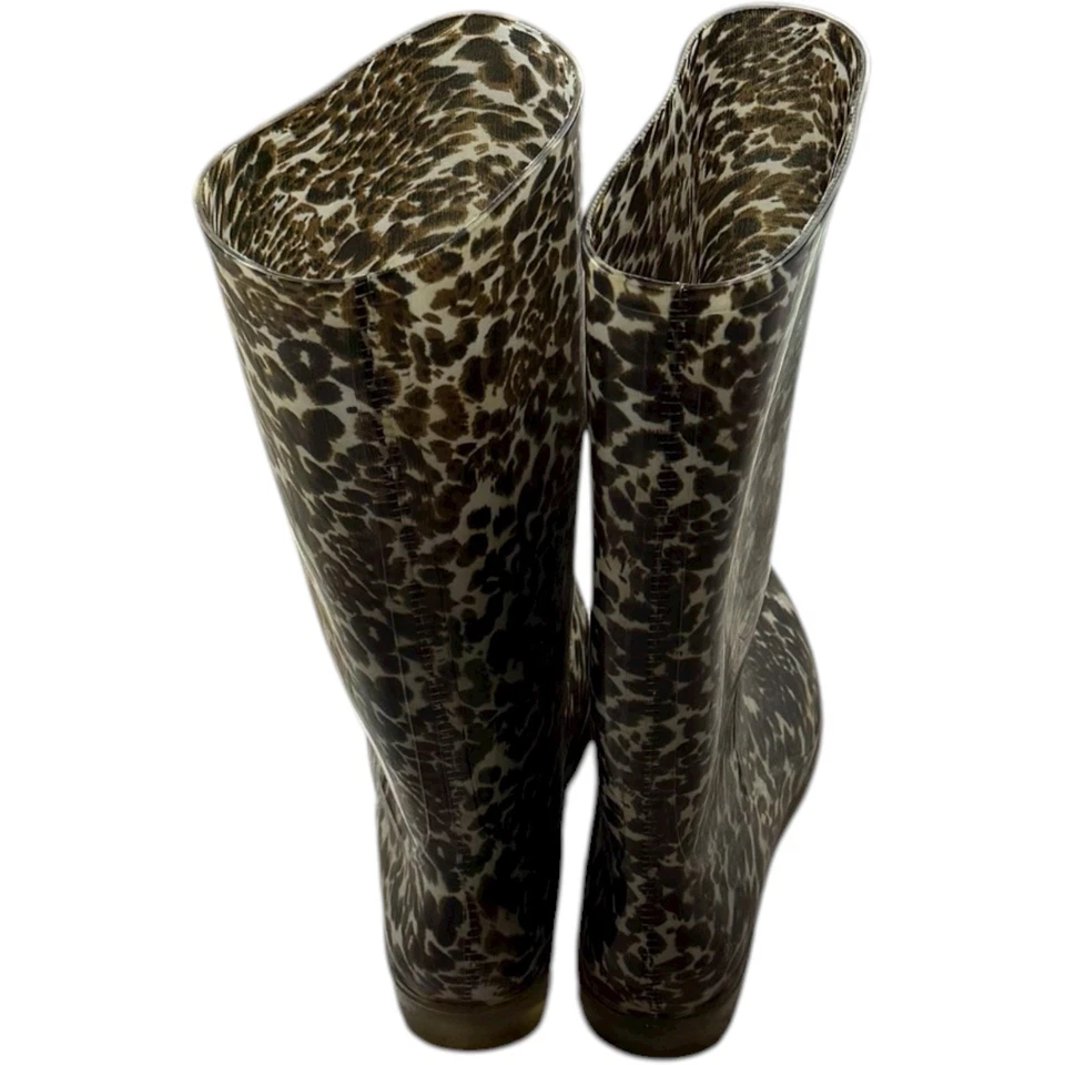 Charles Albert Leopard Print Rain Boots Women’s Size 9 Brown Tall Rubber - Image 4 of 4