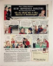 Ovaltine Vintage Print Ad 1940s Child Nutrition Comic Style Illustration