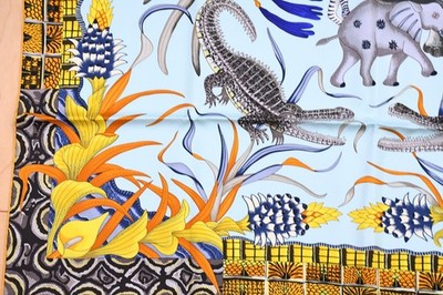 Hermes Scarf La Marche du Zambeze 90 cm silk yellow Carre elephant