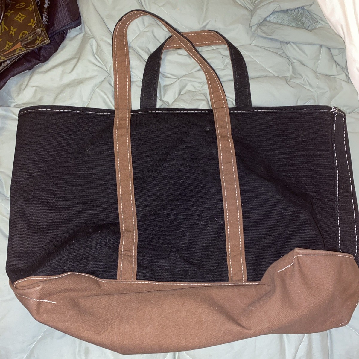 バッグ L.L. Bean BOAT AND TOTE MEDIUM 1980s Vintage 80s LL Bean Boat and Tote Bag Blue White Episcopal