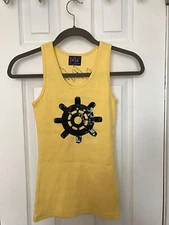 VAVA by JOY HAN Yellow Sequin Black Boat Wheel Ribbed Tank Top S Small