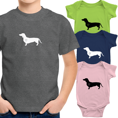 Dachshund Heart Dog Toddler Kids Youth Tee T-Shirt Infant Baby Bodysuit Clothes - Picture 1 of 36