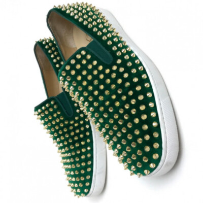 Christian Louboutin Studded Slip-on Sneakers Size 10 Velour Christian Louboutin Studded Slip-on Sneakers Size 10 Velour