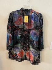NWT CITRON Santa Monica Multi Floral Burnout Semi Sheer Blouse Tunic XL