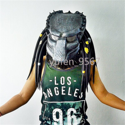 Predator Alien Vs Predator Mask Helmet W/ Braid Halloween Cosplay Costume US New