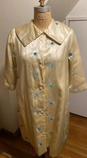 Vintage 1950s Lounge Craft Original Satin Embroidered Turquoise Robe House Coat