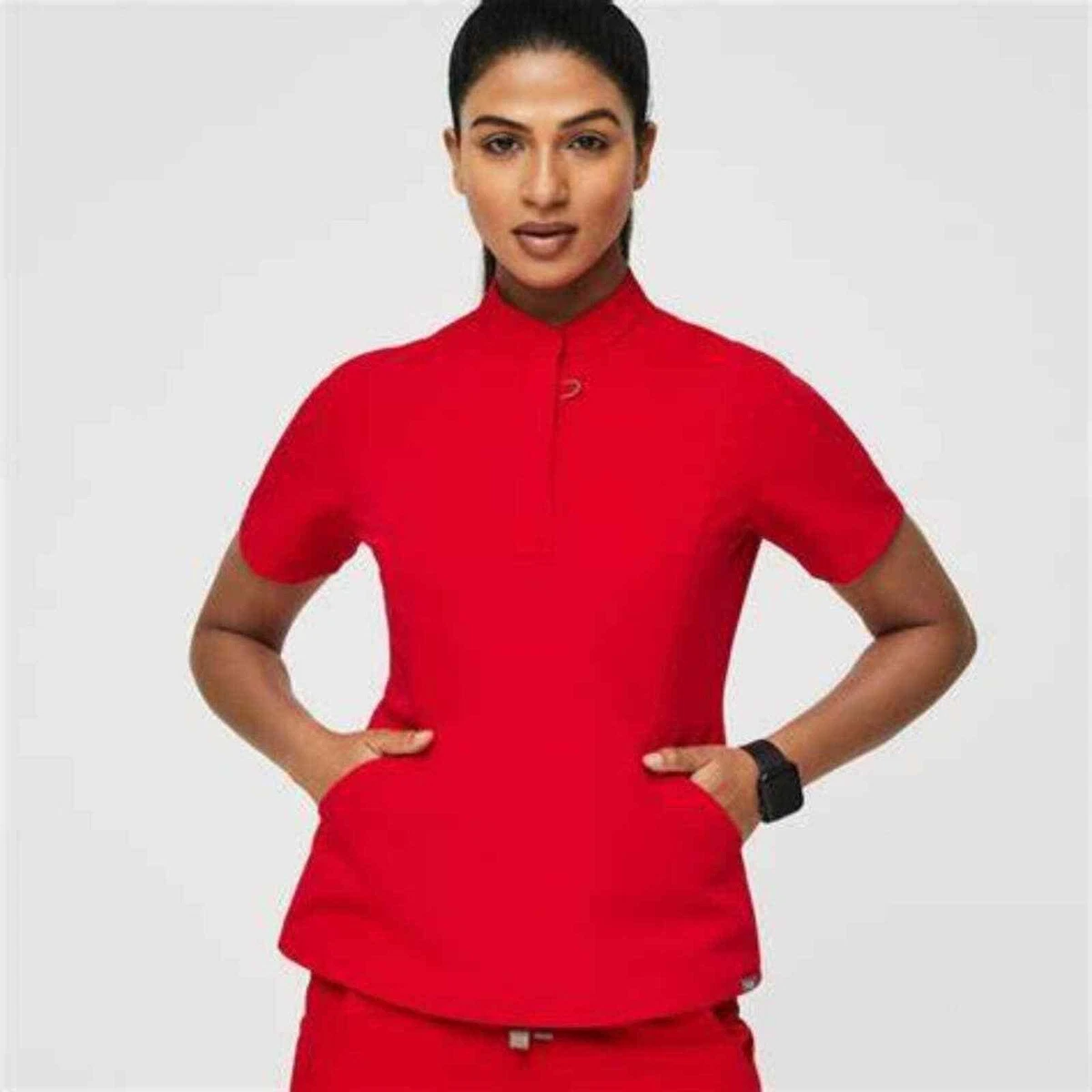 NWT FIGS Insiza Slim Top Mandarin Collar Peplum Style Large
