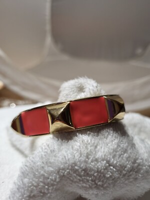 Gold tone Bangle Bracelet w/ Pink Peach Enamel 2 1/2 X 2in''