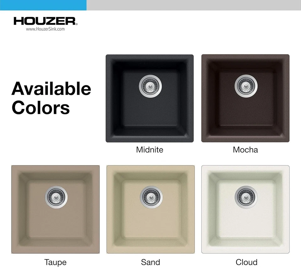 Houzer E-100 MIDNITE Quartztone Granite Series Sink Black Dual Mount Single Sink - Image 4 of 4