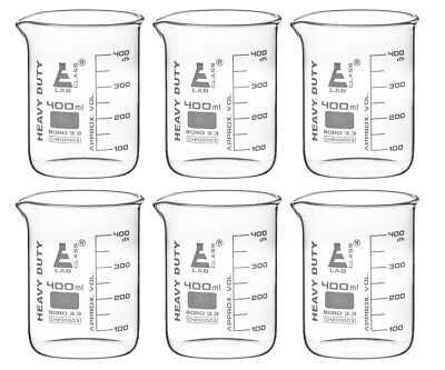 Eisco Labs 400ml Heavy Duty Beakers - Borosilicate 3.3 Glass - 6 Pack