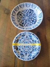 Blue And White Melamine Platter And Plate Set,  14" Platter Bowl & 4 10.5" Plate
