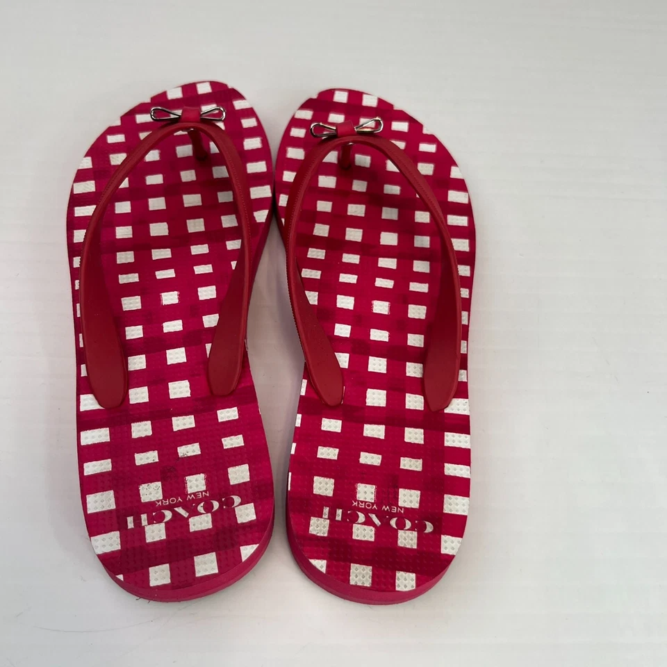 Coach Sandal Women 6 Bow Flip Flop Gingham Flat Thong Beach Pool Party Core Go - Image 3 of 4