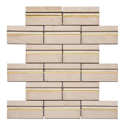 Crema Marfil Marble Stone Blended Glitter Glass Gold Inlay Kitchen Backsplash