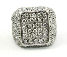 Natural Round Diamond Cluster Invisible Square Men's Ring 14k White Gold 3.78Ct