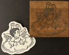 Theta Ci’mon African American Black Angel Cherub On Cloud Rubber Stamp RARE