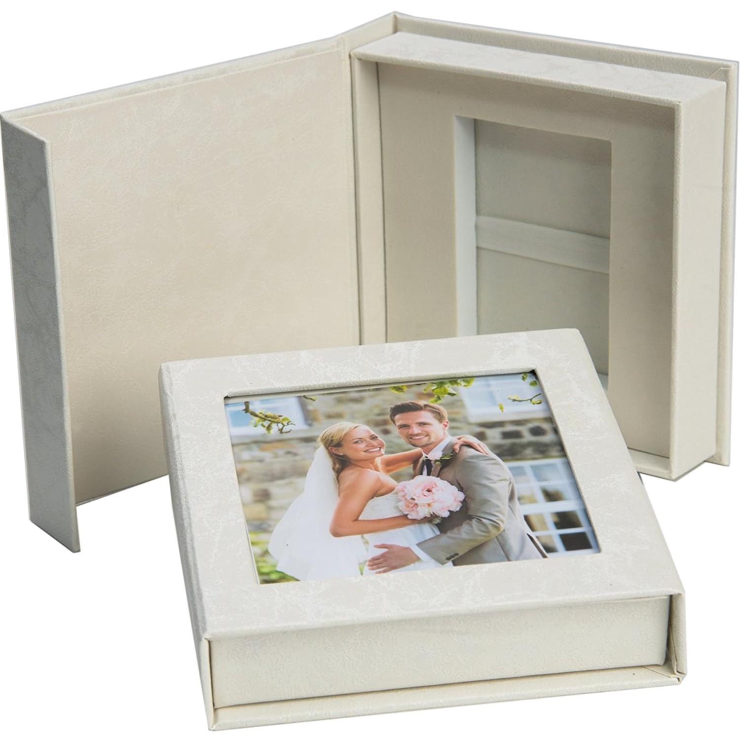 Coffret USB mariage photo blanc à offrir aux parents, écrin cadeau pour photos de mariage