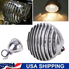 Headlight Grill Prison Front Lamp Chrome For Harley Chopper Bobber Cafe Racer