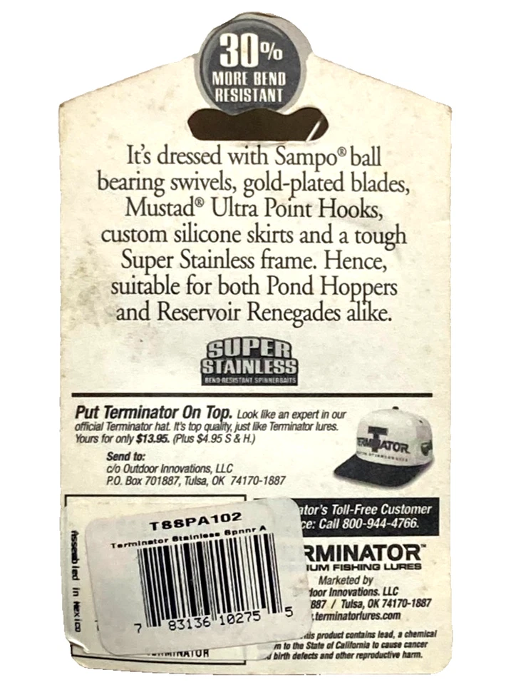 TERMINATOR Súper Inoxidable 1/8oz RARO Tolva de Estanque Blanco Shad Spinnerbait Foto 4 de 4