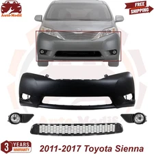 Front Bumper Cover Primed & Front Lower Grille For 2011-2017 Toyota Sienna