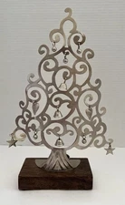 Large Metal Tabletop Christmas Tree Tea light Holder on Wooden Base 13” SALE!