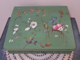 GREEN VINTAGE WOOD HINGED SLOPED TOP LAP DESK TRINKET BOX TRAVEL WRITING ARTIST