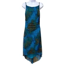 Rampage Fairycore Sheer Slip Asymmetrical Dress Ethereal M Blue Green Whimsical