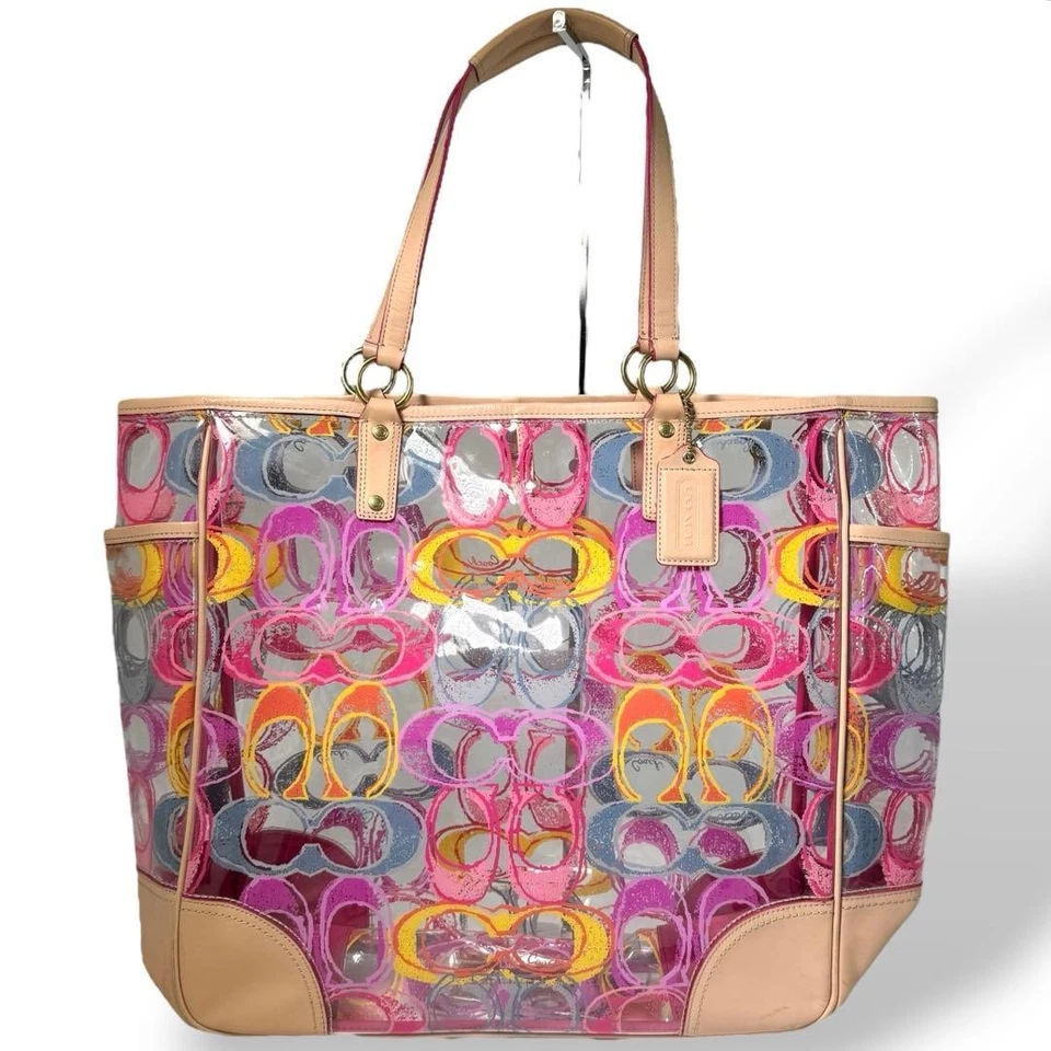 COACH Tote Bag, Clear Bag, Multicolor, Nylon, Signature, Women's From Japan - Image 3 of 4
