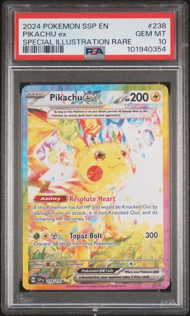 2024 Pokemon Pikachu ex 238/191 Sv08: Surging Sparks Holo SIR PSA 10 GEM MINT