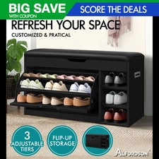 ALFORDSON Shoe Cabinet Bench Storage Rack Organiser Shelf 18 Pairs Black