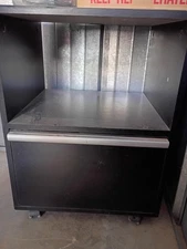 Small Wheeled Storage Cabinet with A Door Black Metal Frame