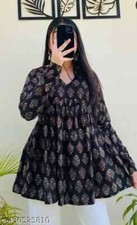 Women Printed Top for daily wear cotton kurti Tunic Top Nevy blue A-line Top