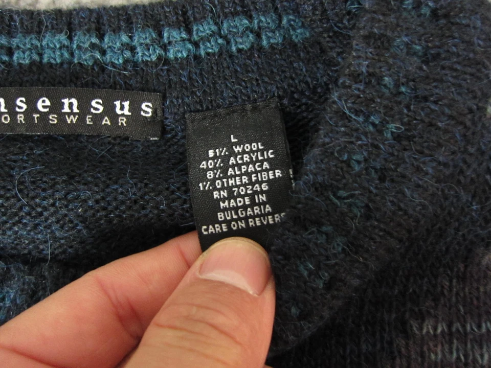 Vintage Consensus Sweater Adult Large Blue Wool Alpaca Argyle Knit Mens 90s - Image 4 of 4