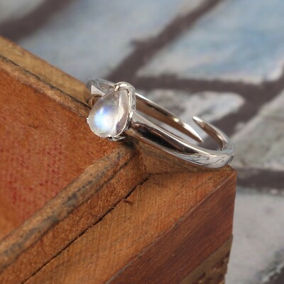 Rainbow Moonstone Ring Stacking Tiny Dainty Simple 925 Sterling