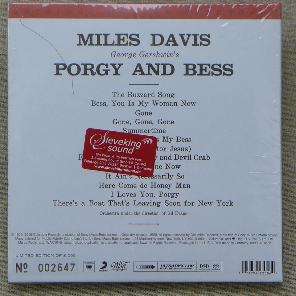 MILES DAVIS - PORGY AND BESS - MFSL-UDSACD 2200 - Neu - Limited Edition - Bild 2 von 2