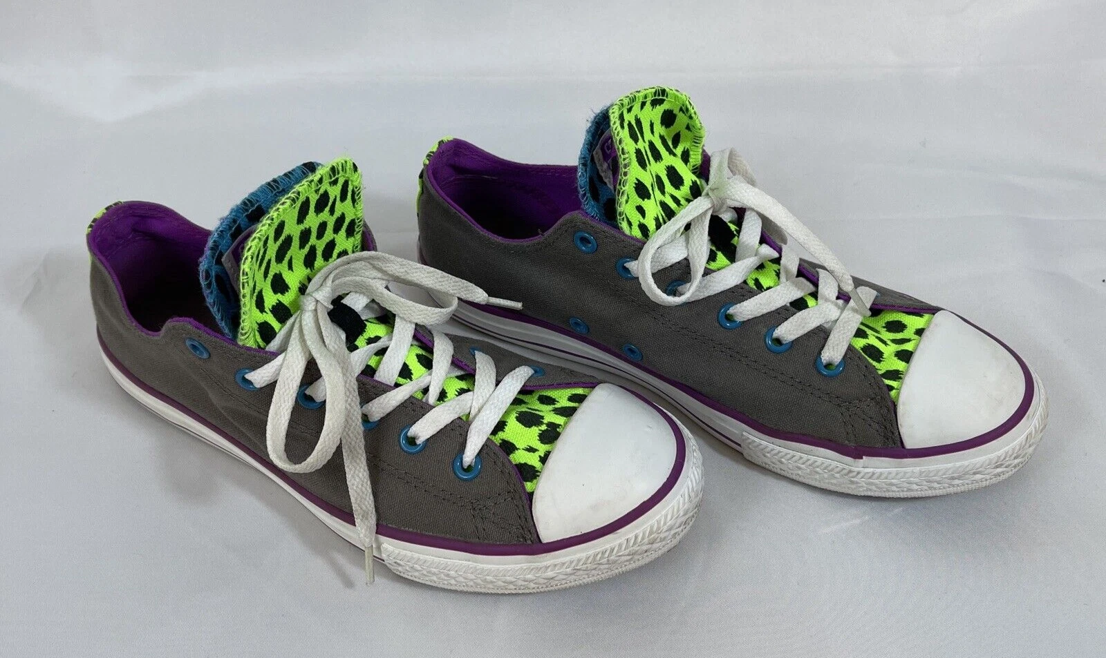 Converse All Star Junior Taglia 6 Grigio Antracite Doppia Lingua Leopardata 640544F