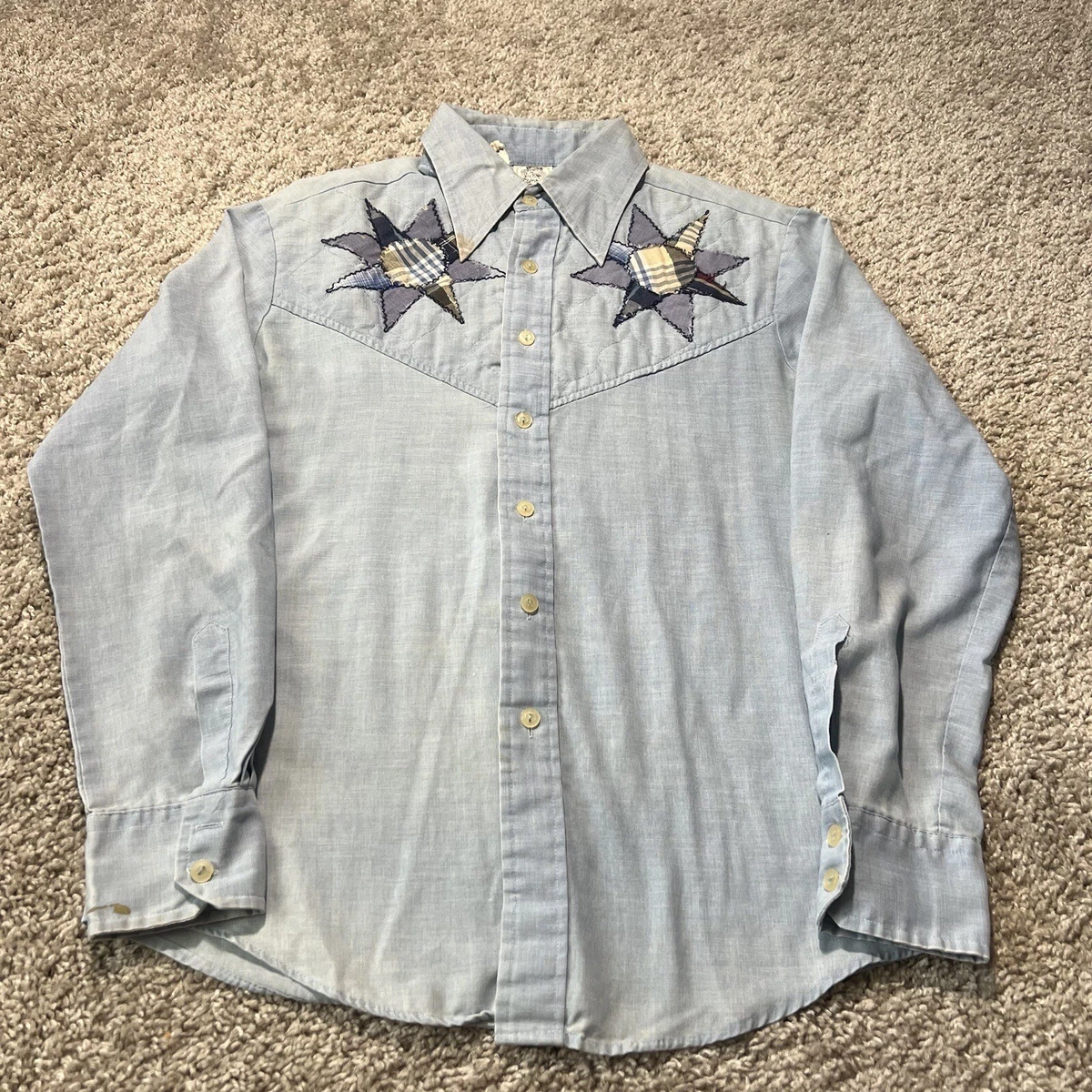 True Vintage 70s Kennington Button Up Star Quilted Shirt Blue Western Chambray True Vintage 70s Kennington Button Up Star Quilted Shirt Blue Western Chambray