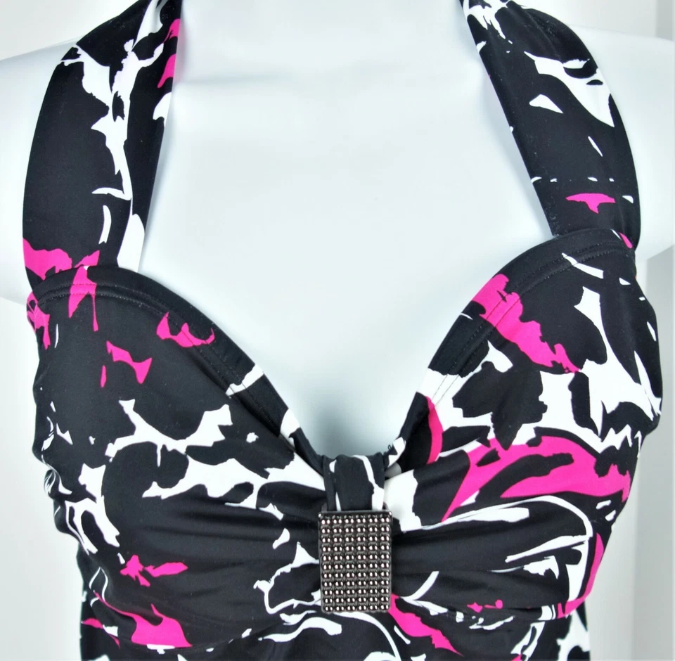 女式 12 INC International Concepts 梅西百货坦基尼游泳上衣黑色粉红色白色 — 第 4/4 张图片