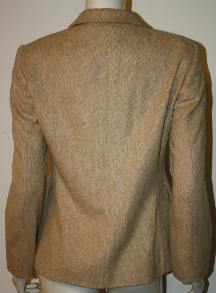 Chaqueta Blazer MK MASKA Camel Beige Lana Angora EE. UU. 10 Espiga Chevron Foto 3 de 4
