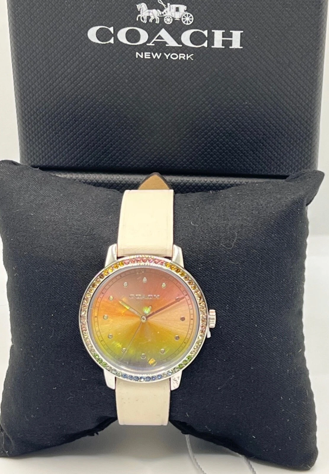 OROLOGIO COACH RARO Ombré Cinturino in Pelle Bianca Nuovo con etichette