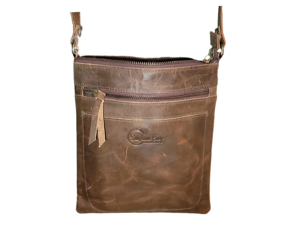 NUEVO Bolso Bandolera con Cierre de Cremallera - Cuero Grano Superior, Cuero Genuino Foto 3 de 4