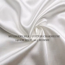 55'' Wide 16.5Momme Ivory White Silk Cotton Charmeuse Satin Fabric Wedding Dress