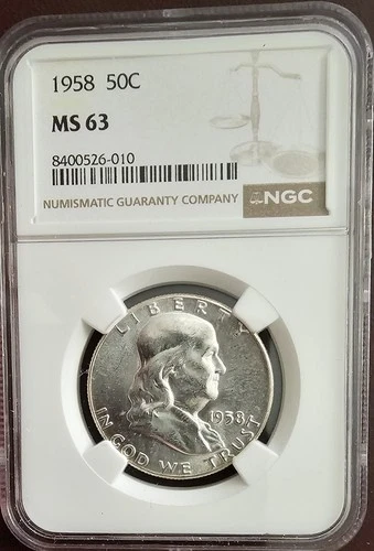 1958 "P" Franklin SILVER Half Dollar 50c NGC MS63!