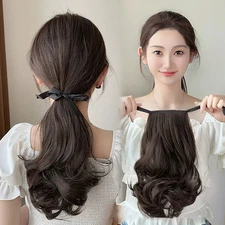 Synthetic Long Straight Wrap Around Clip Ponytail Hair Extension Curly Hairpiece