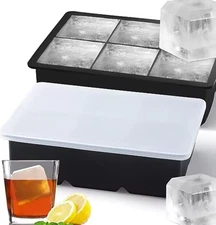 Large Silicone Ice Cube Tray Mold with Lid 4/6/8 Grid Giant Ice Maker