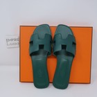 38 NEW HERMES ORAN H SANDALS SLIPPERS CLASSIC ALL GREEN CLASSIC