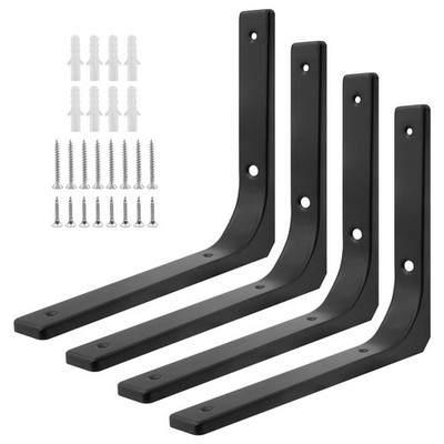 HARSKIYER 4pcs Black Metal Shelf Support Angle L Brackets, 10 x 8 Inch, 