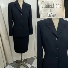 Collection For Le Suit Size 12 Skirt Suit. Midnight Navy Black See Pictures.