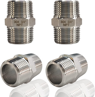 4PCS 3/4'' X 3/4'' NPT Male Hex Nipple Pipe Fittings, 304 Stainless Steel 3/4 Inch