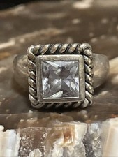Cubic Zirconia Sterling Silver Braided Square Cut Ring Size 6.75