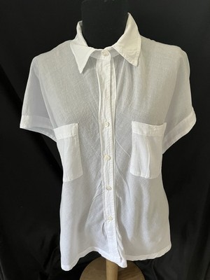 Enzo Costa White Sheer Cotton Short Sleeve Pocket  Shirt - Size Large  New!
